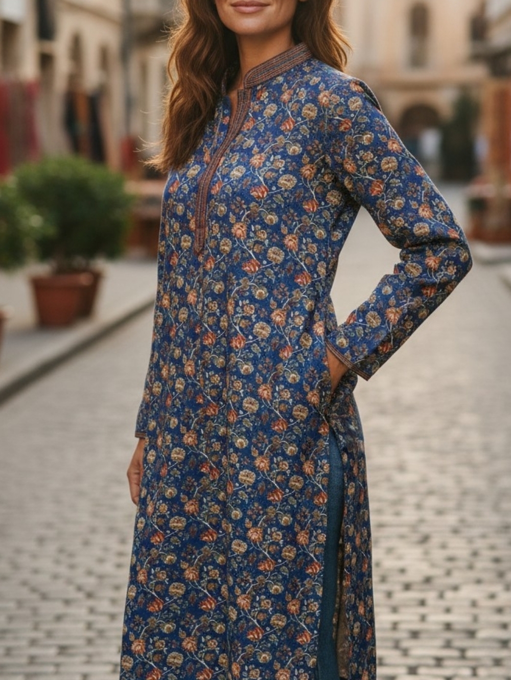 NWT Womens Boho Blue Floral Tunic Dress Kurta XL Festival Hippie Ethnic India
